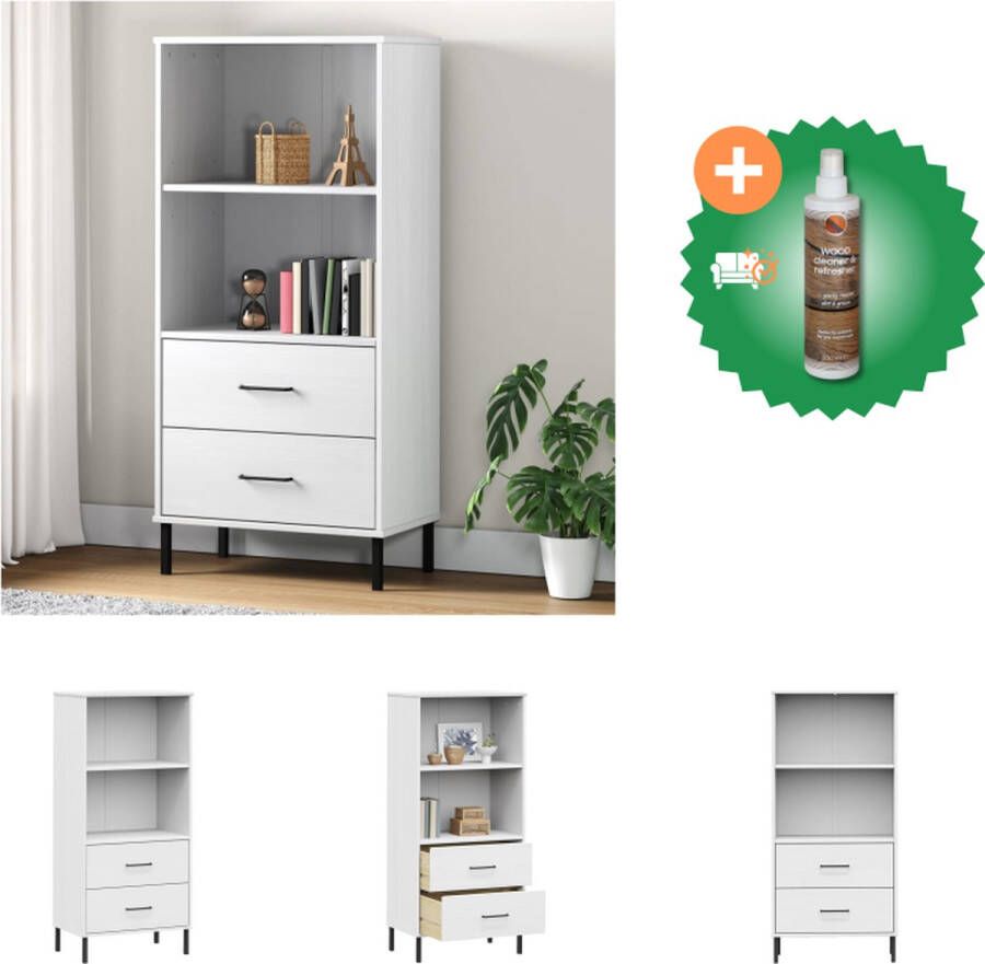 VidaXL OSLO Boekenkast 60x35x128.5 cm Wit Massief Grenenhout en Metaal Kast Inclusief Houtreiniger en verfrisser