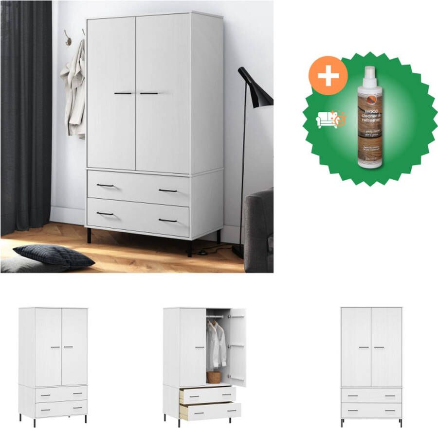 VidaXL OSLO Kledingkast 90 x 55 x 172.5 cm Massief grenenhout en metaal Kast Inclusief Houtreiniger en verfrisser