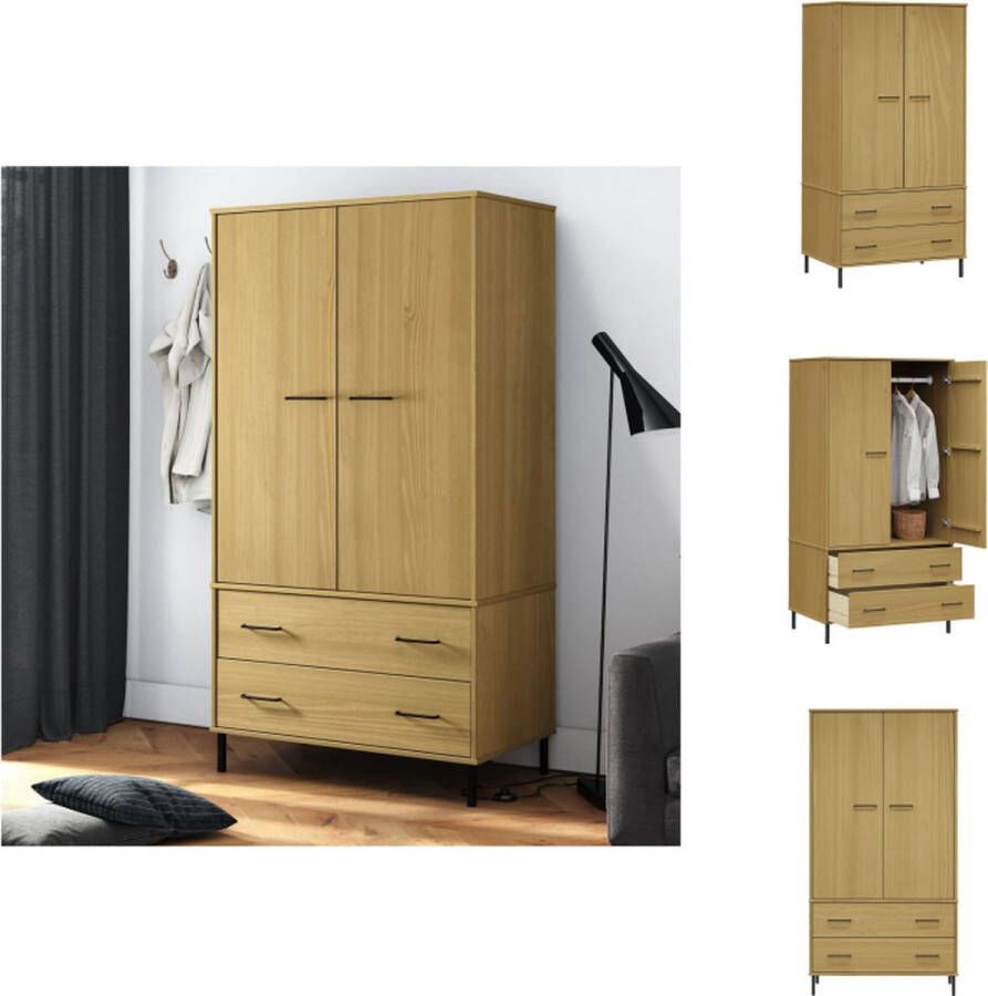 VidaXL Kledingkast Kledingkasten Garderobekast Garderobekasten Kledingkast metalen poten OSLO 90x55x172 5 cm grenenhout bruin