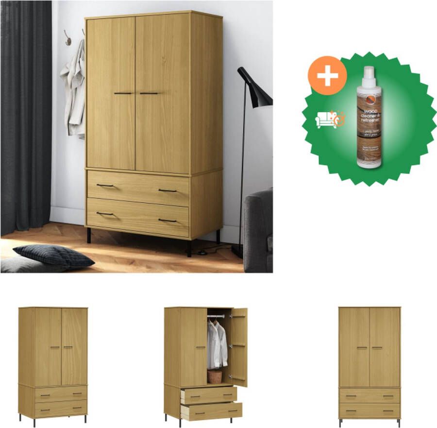 VidaXL OSLO Kledingkast 90 x 55 x 172.5 cm Massief grenenhout Met 2 lades en 2 deuren Kast Inclusief Houtreiniger en verfrisser
