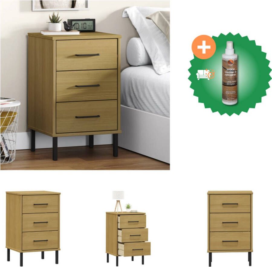 VidaXL OSLO Nachtkastje Massief grenenhout 40 x 35 x 48.5 cm Industriële stijl Kast Inclusief Houtreiniger en verfrisser