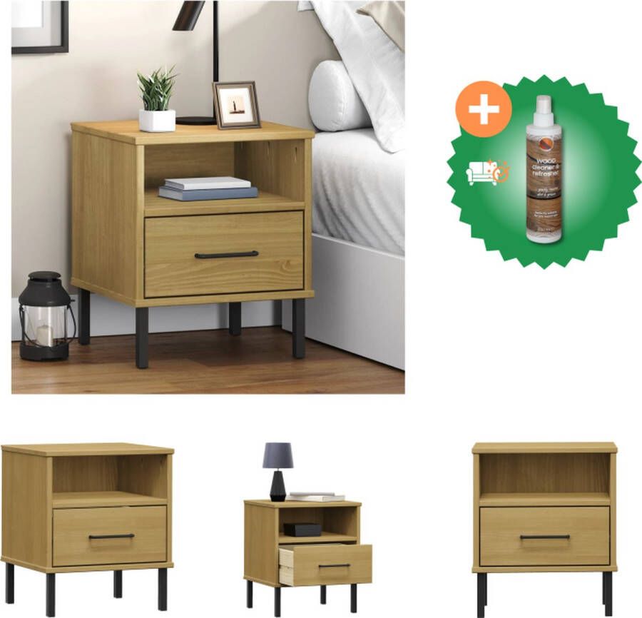 VidaXL OSLO Nachtkastje Massief grenenhout 40 x 35 x 46.5 cm Industriële uitstraling Kast Inclusief Houtreiniger en verfrisser
