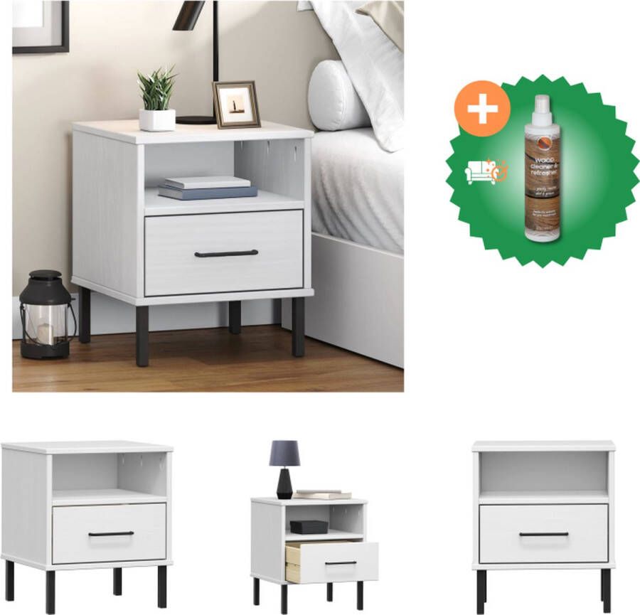 VidaXL OSLO Nachtkastje Massief grenenhout Wit 40 x 35 x 46.5 cm Industriële uitstraling Kast Inclusief Houtreiniger en verfrisser