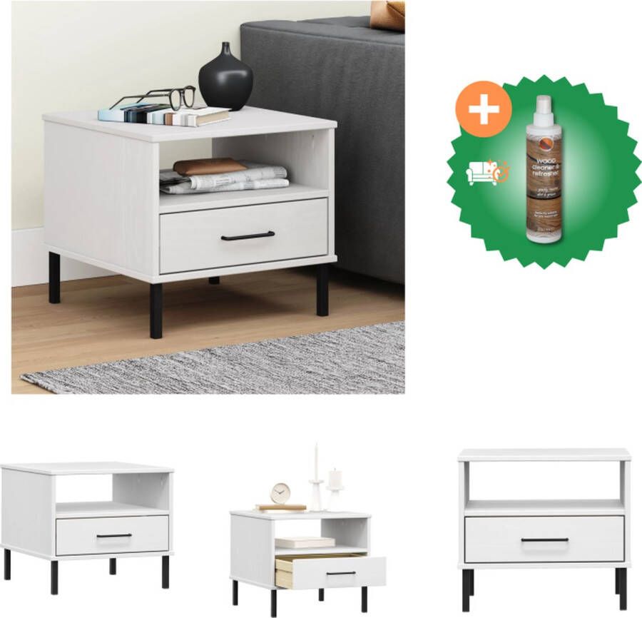 VidaXL OSLO Nachtkastje Wit 50x50x45 cm Massief grenenhout Met 1 lade Industriële uitstraling Tafel Inclusief Houtreiniger en verfrisser