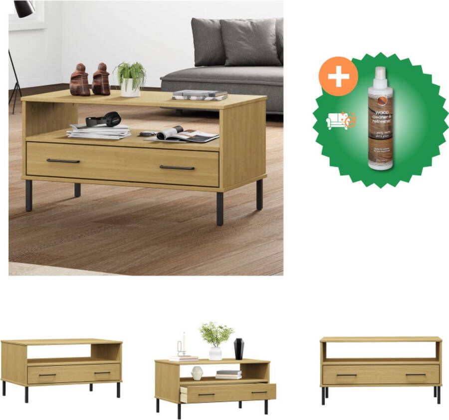 VidaXL OSLO Salontafel 85 x 50 x 45 cm Massief grenenhout Metalen poten Tafel Inclusief Houtreiniger en verfrisser