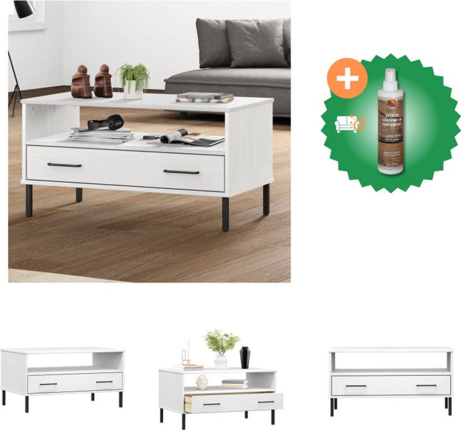 VidaXL OSLO Salontafel Houten bijzettafel met lade 85 x 50 x 45 cm Massief grenenhout en metaal Tafel Inclusief Houtreiniger en verfrisser