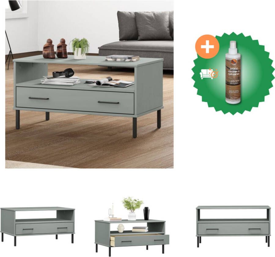 VidaXL Salontafel met metalen poten OSLO 85x50x45 cm hout grijs Tafel Inclusief Houtreiniger en verfrisser