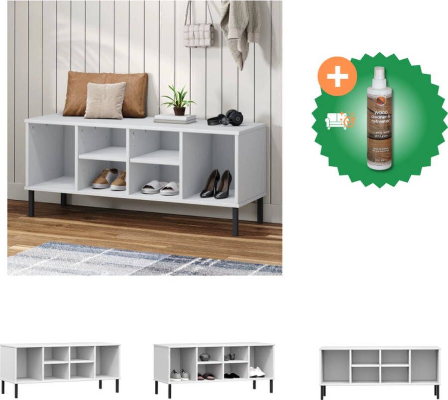 VidaXL OSLO Schoenenkast 106 x 35 x 45 cm Massief grenenhout met metalen poten Schoenenkast Inclusief Houtreiniger en verfrisser