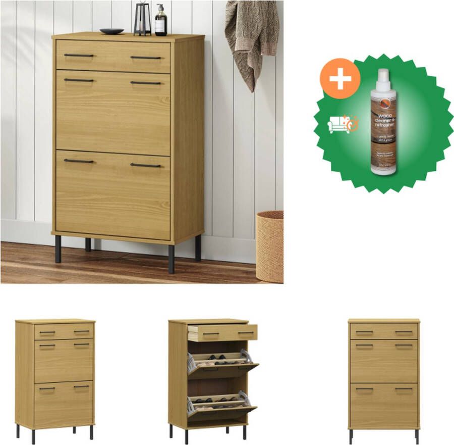 VidaXL OSLO Schoenenrek 59.5 x 35 x 100.5 cm Massief grenenhout 1 lade 2 deuren Schoenenkast Inclusief Houtreiniger en verfrisser