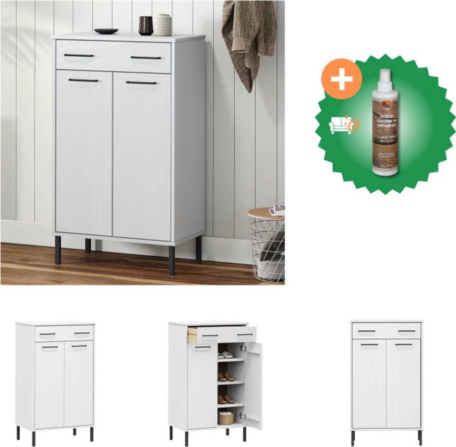 VidaXL OSLO Schoenenkast 59.5 x 35 x 100.5 cm Massief grenenhout Wit Schoenenkast Inclusief Houtreiniger en verfrisser