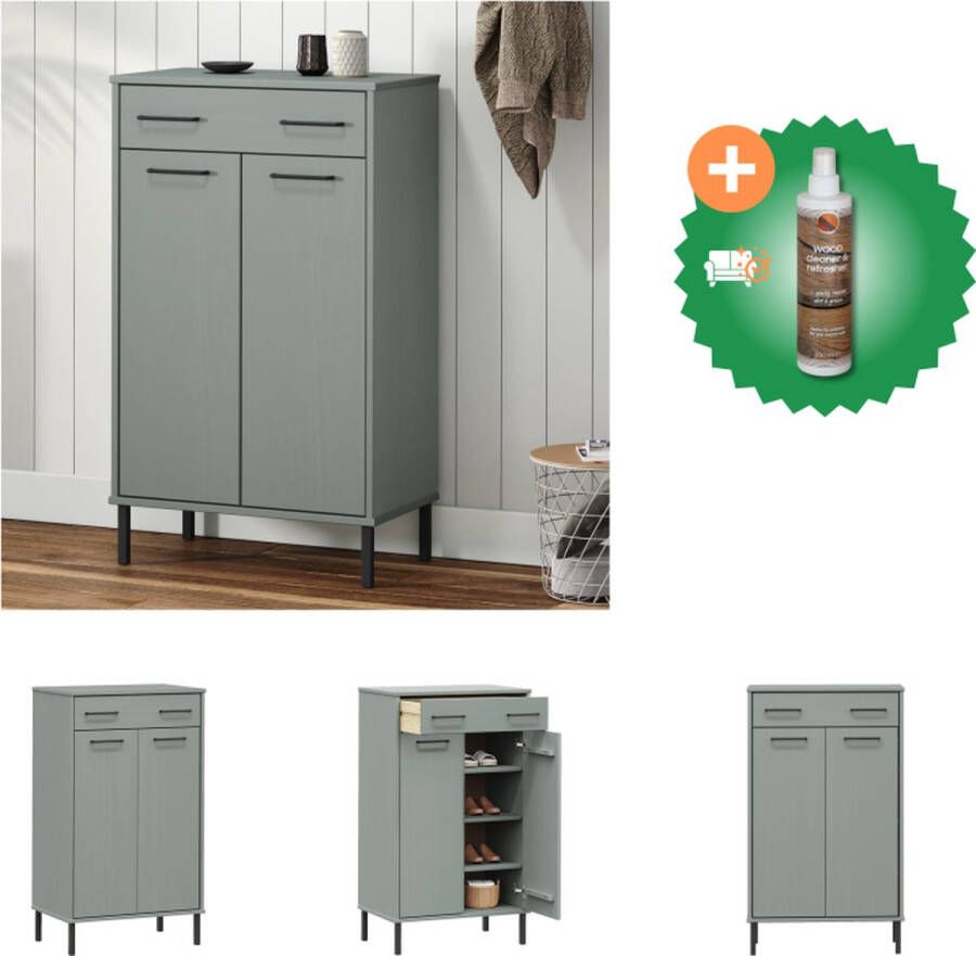 VidaXL OSLO Schoenenrek 59.5 x 35 x 100.5 cm Massief grenenhout Lade Deuren Schoenenkast Inclusief Houtreiniger en verfrisser