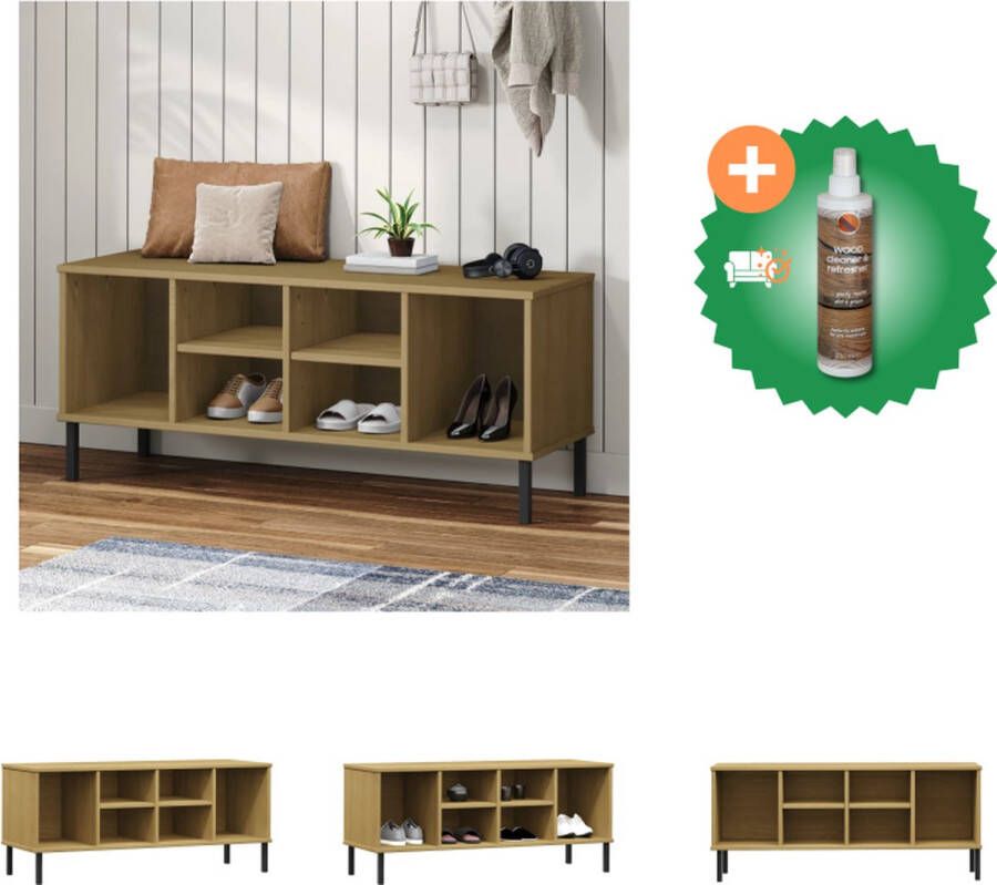 VidaXL OSLO Schoenenrek Massief grenenhout 106 x 35 x 45 cm 6 vakken Stevig blad Metalen poten Schoenenkast Inclusief Houtreiniger en verfrisser