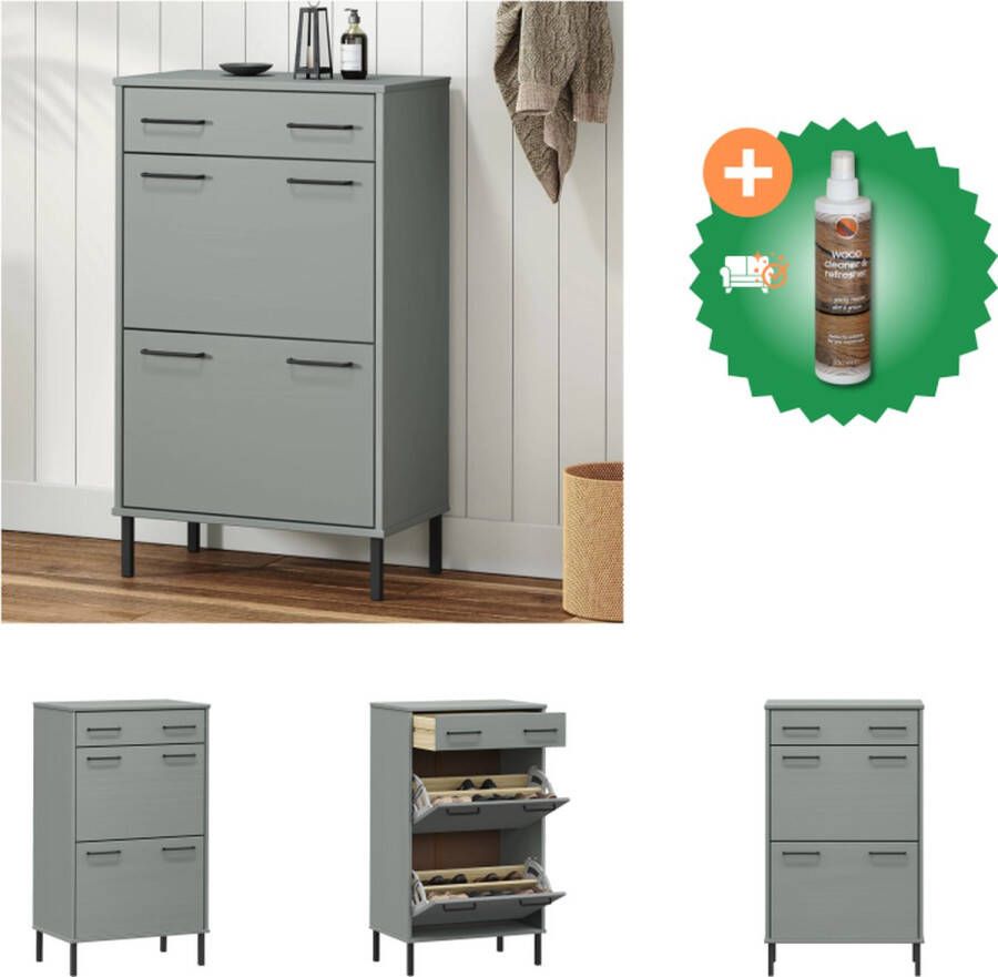 VidaXL OSLO Schoenenrek Massief grenenhout 59.5 x 35 x 100.5 cm Grijs Schoenenkast Inclusief Houtreiniger en verfrisser