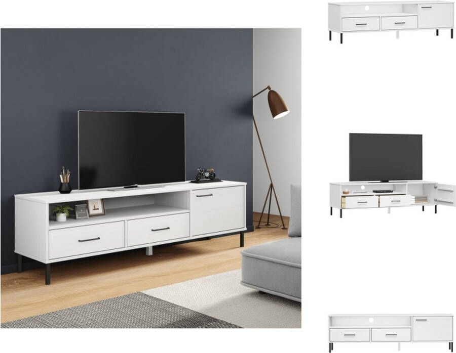 vidaXL OSLO TV-meubel wit 158 x 40 x 46.5 cm massief grenenhout en metaal Kast