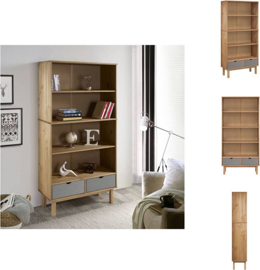 VidaXL OTTA Boekenkast 88 x 35 x 180 cm Massief Grenenhout Bruin en Grijs Kast