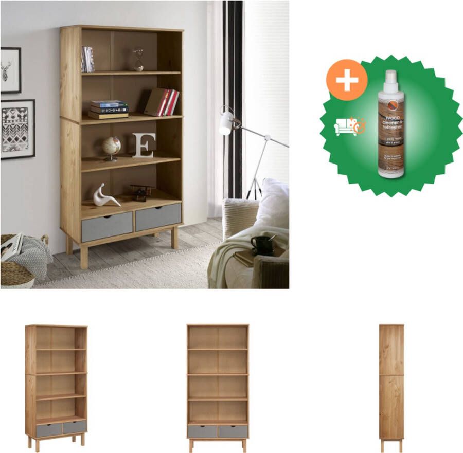 VidaXL OTTA Boekenkast 88 x 35 x 180 cm Massief Grenenhout Bruin en Grijs Kast Inclusief Houtreiniger en verfrisser