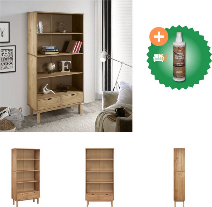 VidaXL OTTA Boekenkast 88x35x180 cm massief grenenhout bruin Kast Inclusief Houtreiniger en verfrisser