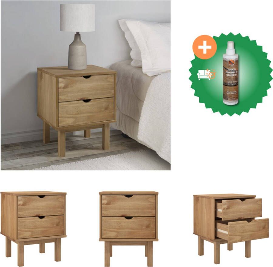 VidaXL OTTA Houten Nachtkastje 46 x 39.5 x 57 cm Massief grenenhout 2 lades Kast Inclusief Houtreiniger en verfrisser