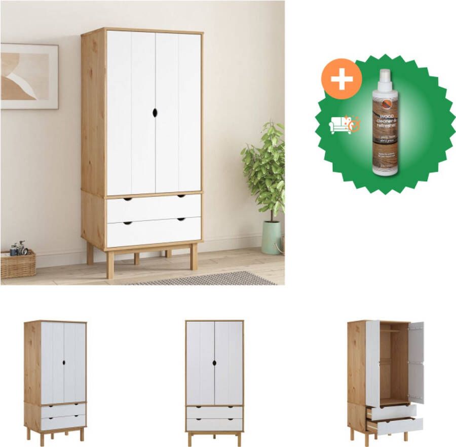 VidaXL Kledingkast OTTA 76-5x53x172 cm massief grenenhout bruin en wit Kast Inclusief Houtreiniger en verfrisser
