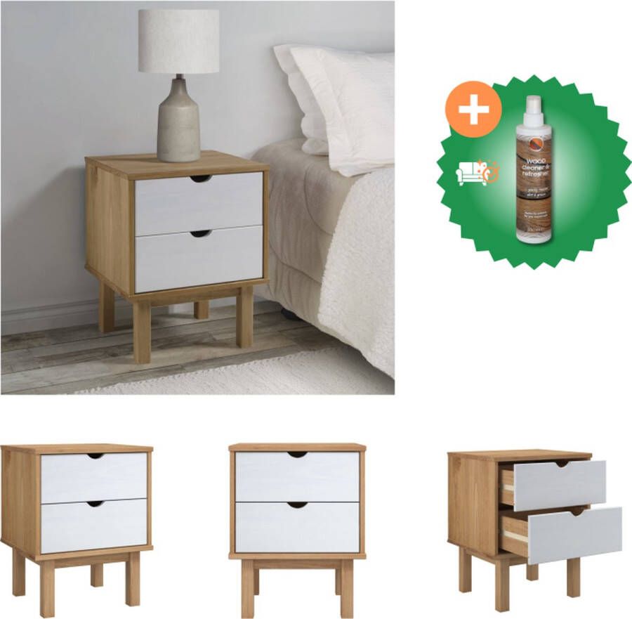 VidaXL Nachtkastje OTTA 46x39-5x57 cm massief grenenhout bruin en wit Kast Inclusief Houtreiniger en verfrisser