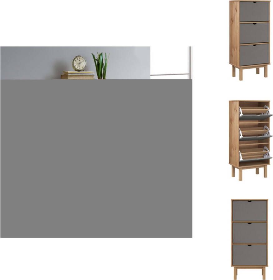 VidaXL Schoenenrek Schoenenrekken Opbergrek Voor Schoenen Schoenenstellage Schoenenkast OTTA 3 lades massief grenenhout bruin en grijs