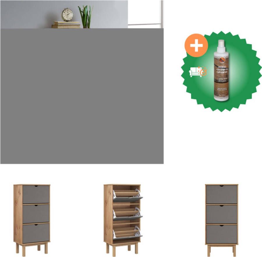 VidaXL OTTA Schoenenkast 55 x 35 x 120 cm Massief grenenhout 3 kieplades Schoenenkast Inclusief Houtreiniger en verfrisser - Foto 2