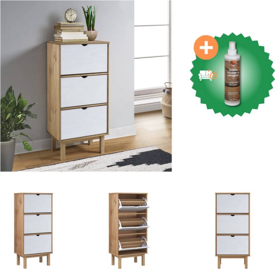 VidaXL OTTA Schoenenkast 55 x 35 x 120 cm Massief grenenhout Bruin en wit Schoenenkast Inclusief Houtreiniger en verfrisser