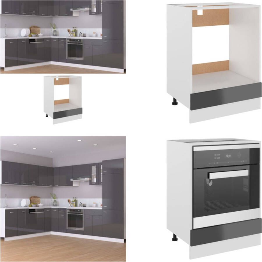 VidaXL Ovenkast 60x46x81-5 cm spaanplaat hoogglans grijs Ovenkast Ovenkasten Keukenkast Keukenkasten