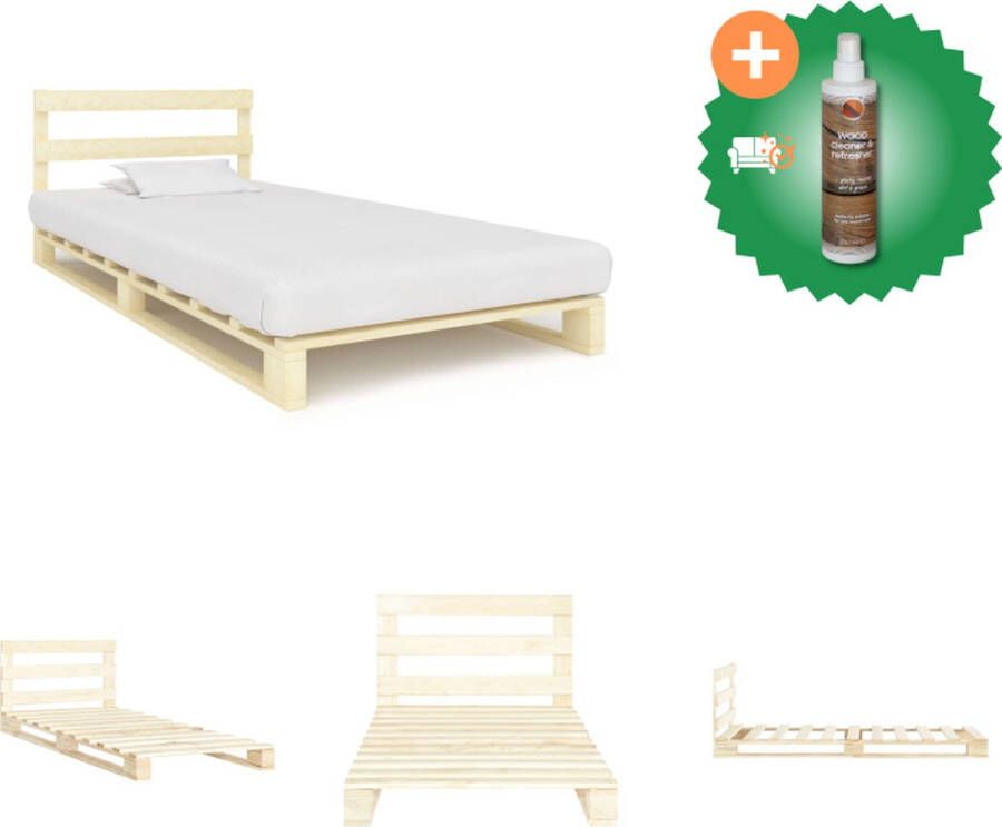 VidaXL Pallet bedframe massief grenenhout 200x100x14cm naturel kleur Bed Inclusief Houtreiniger en verfrisser