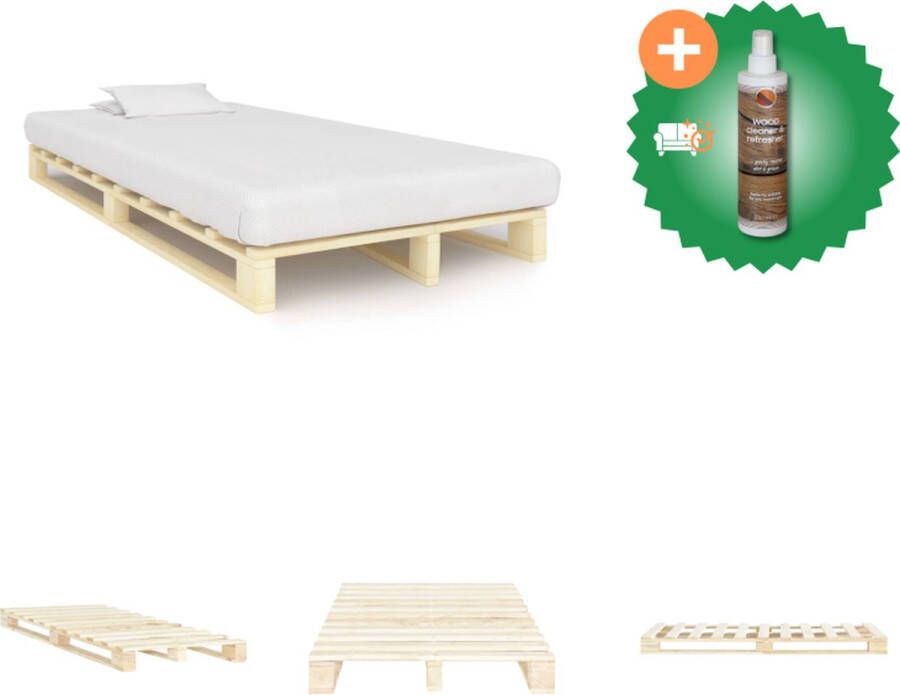 VidaXL Pallet Bedframe Massief grenenhout 200 x 120 x 14 cm Naturel Bed Inclusief Houtreiniger en verfrisser