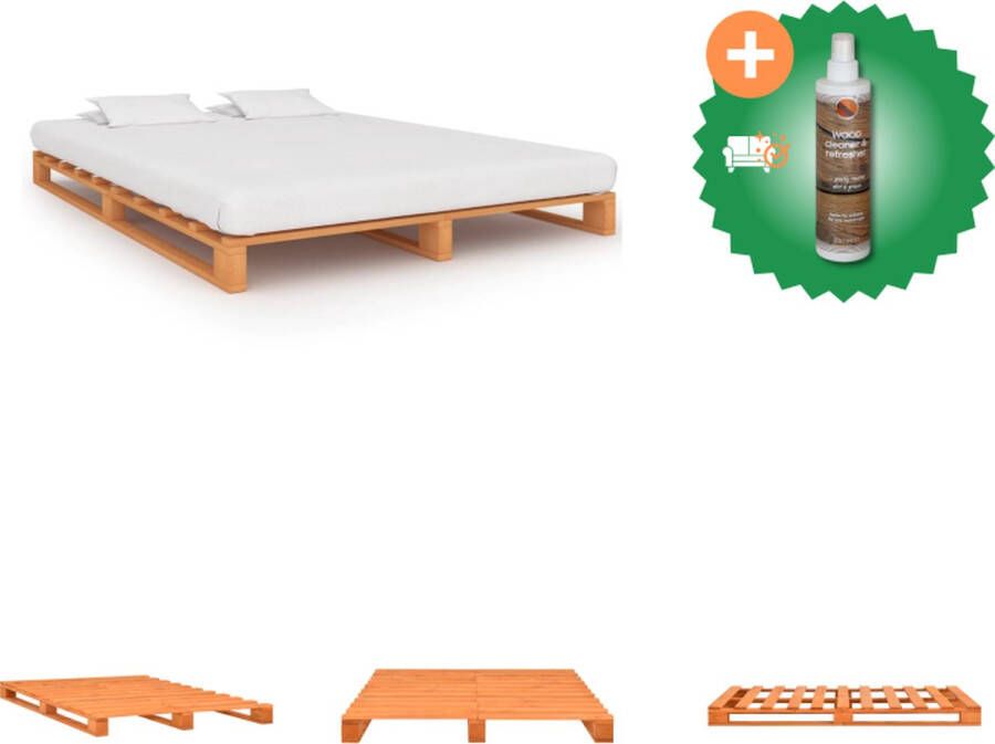 VidaXL Pallet bedframe Massief grenenhout 200 x 140 x 14 cm Bed Inclusief Houtreiniger en verfrisser