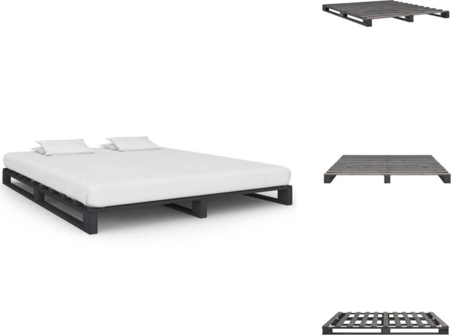 VidaXL Bed Bedden Slaapkamermeubel Bedframe pallet massief grenenhout grijs 160x200 cm - Foto 2