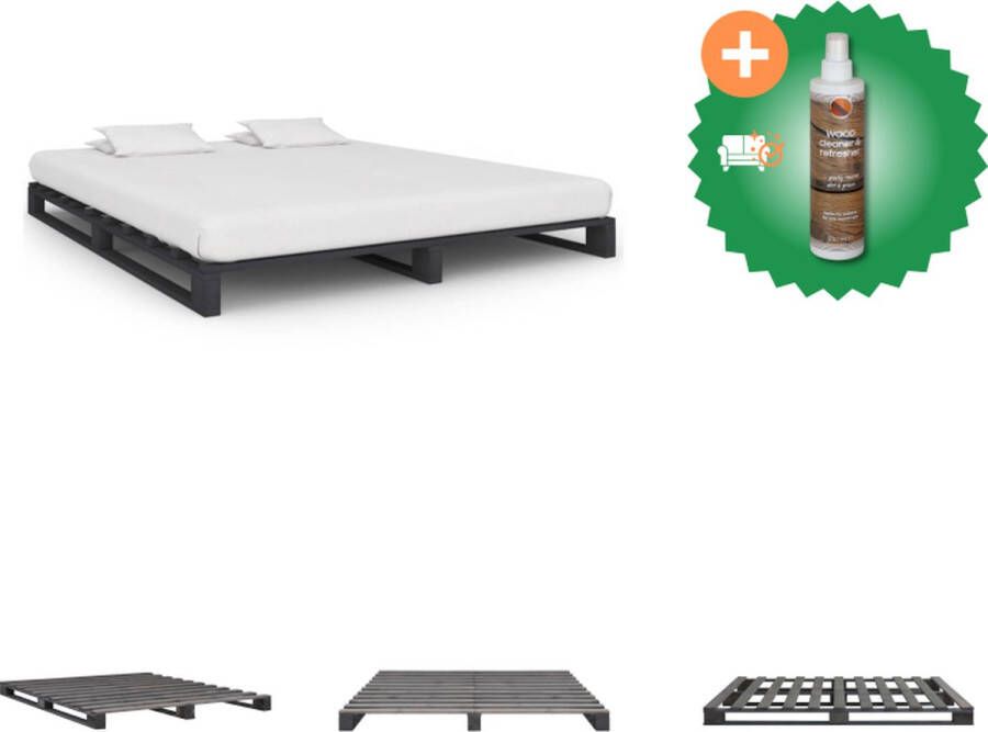 VidaXL Pallet Bedframe Massief grenenhout 200 x 160 x 14 cm Grijs Bed Inclusief Houtreiniger en verfrisser