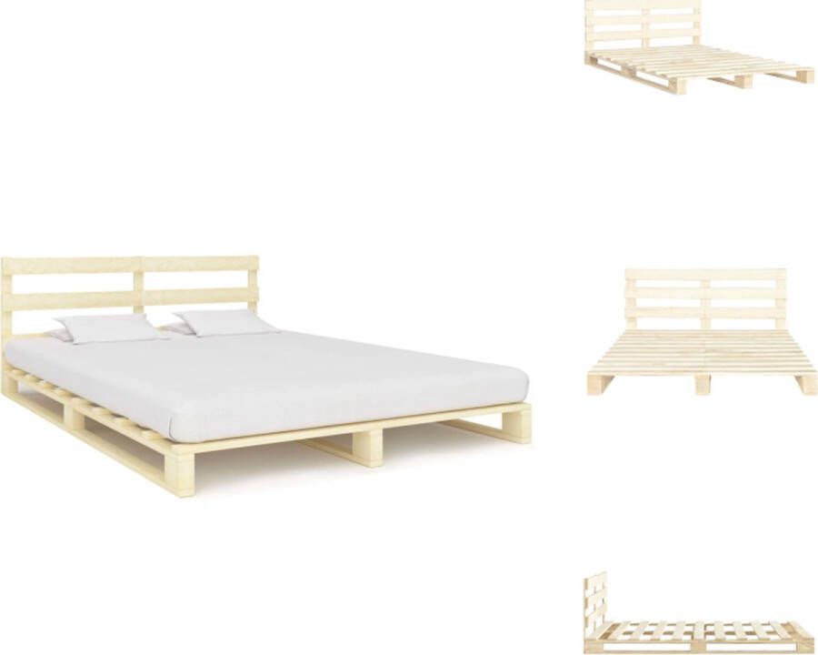 VidaXL Pallet Bedframe Massief Grenenhout 200 x 180 x 65 cm Naturel Met Hoofdsteun Bed - Foto 2