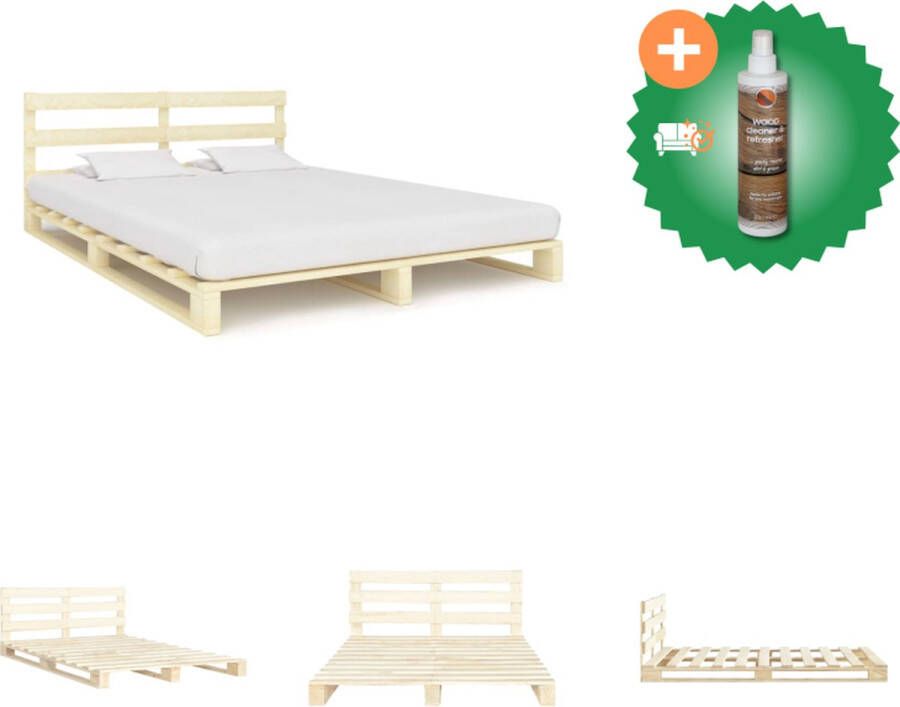 VidaXL Pallet Bedframe Massief Grenenhout 200 x 180 x 65 cm Naturel Met Hoofdsteun Bed Inclusief Houtreiniger en verfrisser