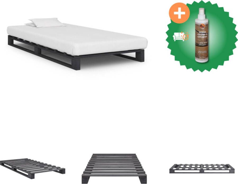 VidaXL Pallet Bedframe Massief Grenenhout 200 x 90 x 14 cm Grijs Bed Inclusief Houtreiniger en verfrisser