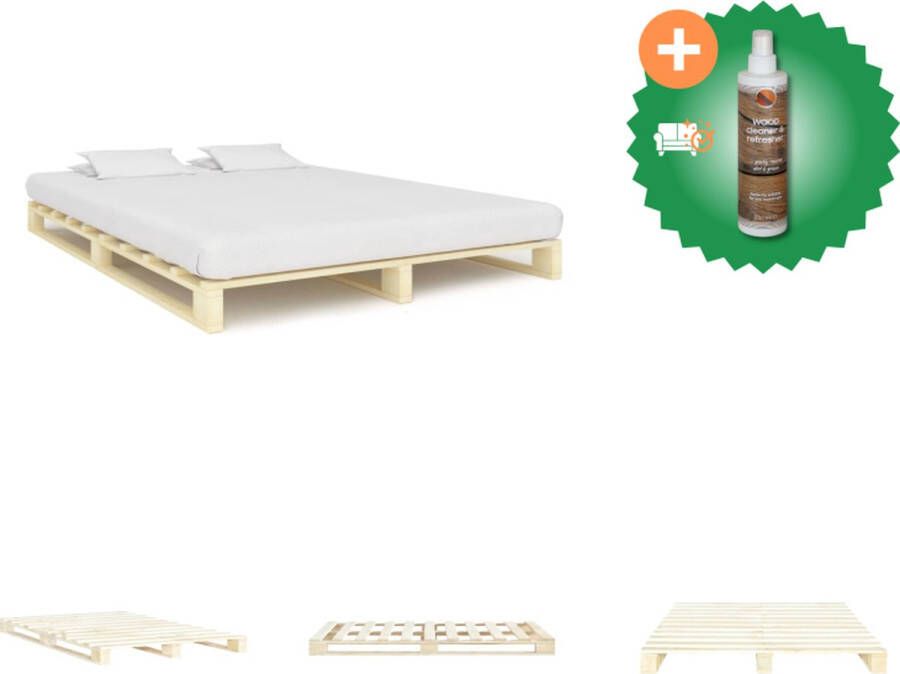VidaXL Pallet Bedframe Naturel 200 x 160 x 14 cm Massief Grenenhout Bed Inclusief Houtreiniger en verfrisser