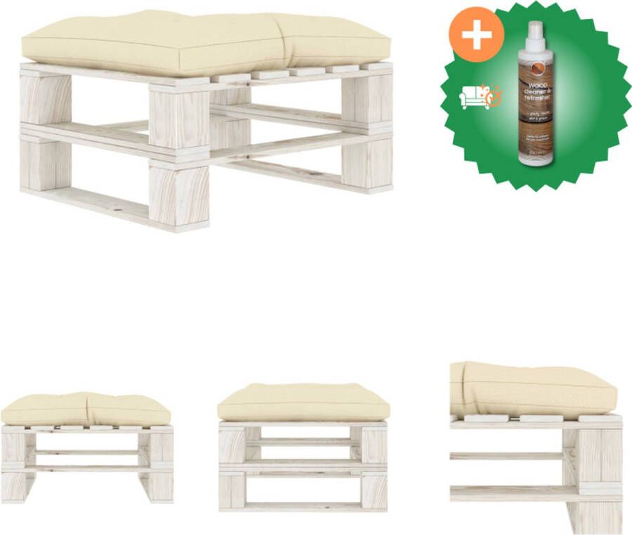 VidaXL Pallet Hocker Palletmeubelen 60 x 61.5 x 30.4 cm Crème en wit Poef Inclusief Houtreiniger en verfrisser