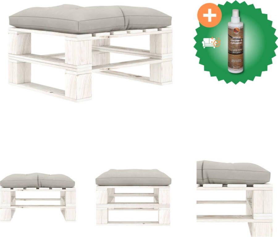 VidaXL Pallet Hocker Tuinmeubel Grenenhout 60 x 61.5 x 30.4 cm Taupe Wit Poef Inclusief Houtreiniger en verfrisser