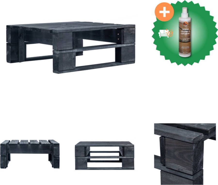 VidaXL Pallet Tuinpoef Houten Hocker 60 x 60 x 25 cm Zwart Poef Inclusief Houtreiniger en verfrisser