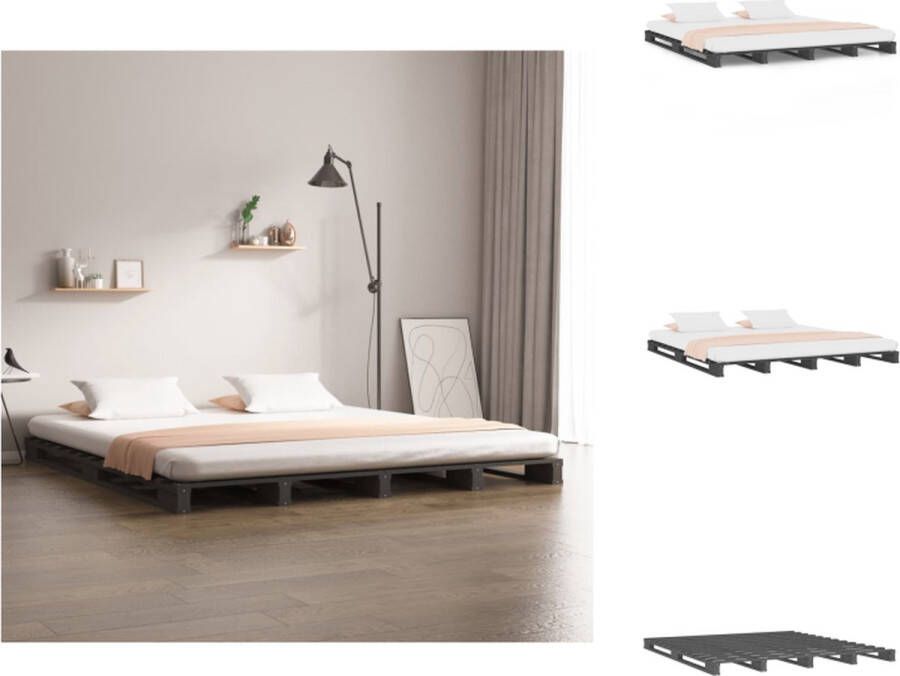 VidaXL Palletbed Grijs 200 x 160 x 11 cm Massief grenenhout Geschikt voor 160 x 200 cm matras Bed - Foto 2