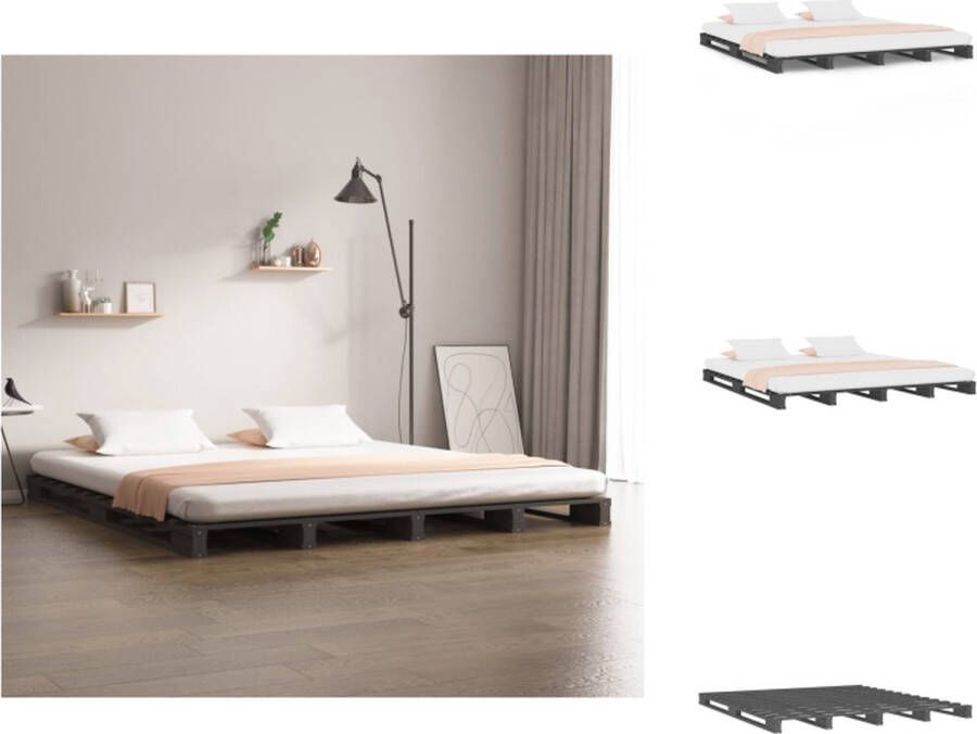 VidaXL Palletbed Grijs 200 x 160 x 11 cm Massief grenenhout Geschikt voor 160 x 200 cm matras Bed