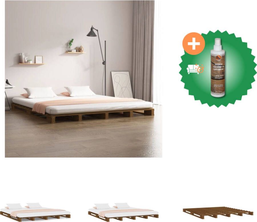VidaXL Palletbed Honingbruin 200 x 150 x 11 cm Massief Grenenhout Bed Inclusief Houtreiniger en verfrisser