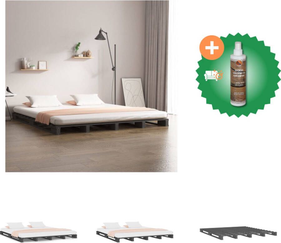 VidaXL Palletbed massief grenenhout grijs 135x190 cm 4FT6 Double Bed Inclusief Houtreiniger en verfrisser