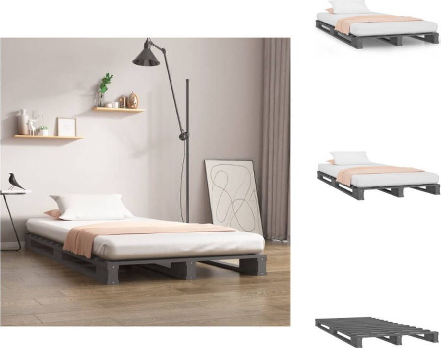 VidaXL palletbed klassiek houten bedframe 200x90x11 cm grijs massief grenenhout Bed
