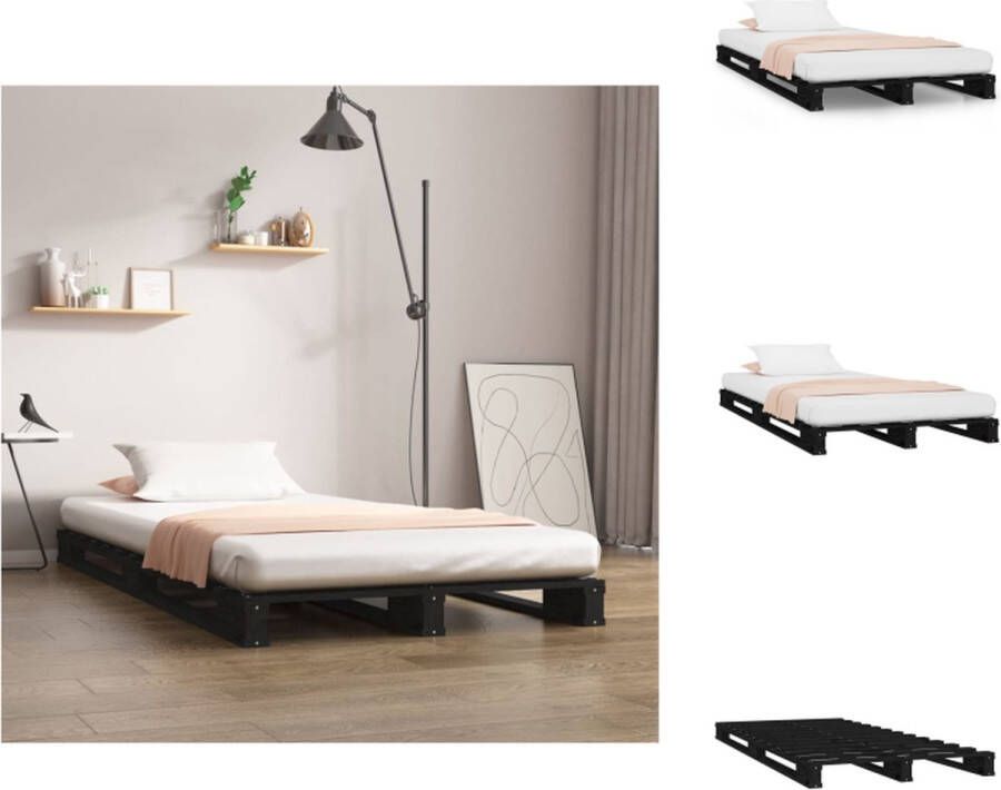 VidaXL Palletbed Palletbedden Bed Slaapkamermeubel Palletbed massief grenenhout zwart 75x190 cm - Foto 2
