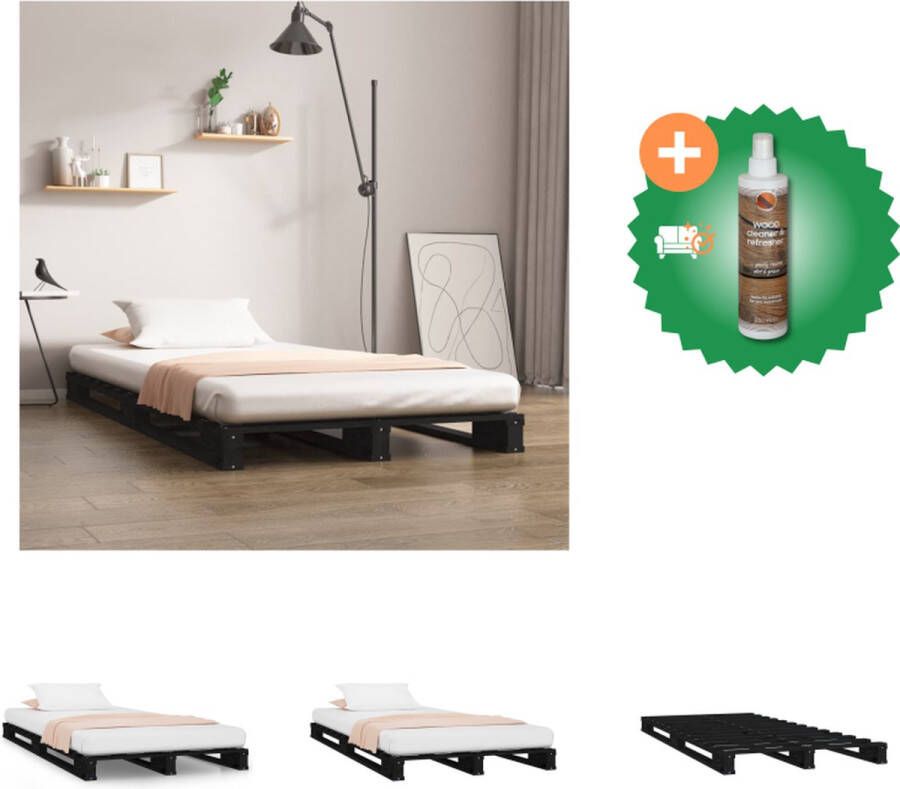 VidaXL Palletbed Massief grenenhout 200 x 100 x 11 cm Zwart Bed Inclusief Houtreiniger en verfrisser