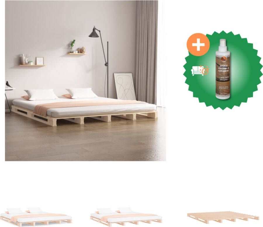 VidaXL Palletbed Massief grenenhout 200 x 200 x 11 cm Rustiek Bed Inclusief Houtreiniger en verfrisser