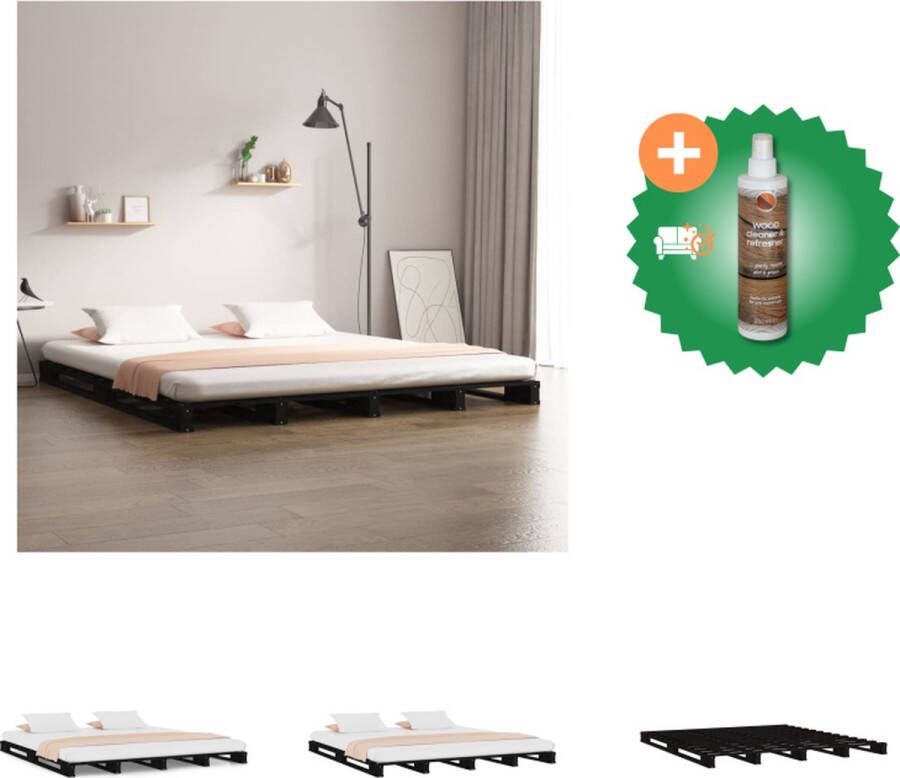 VidaXL Palletbed Massief grenenhout 200x200 cm Zwart Bed Inclusief Houtreiniger en verfrisser