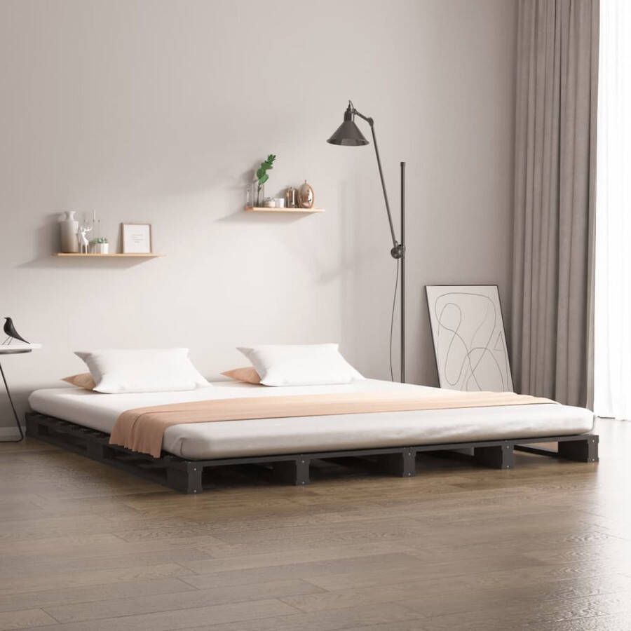 VidaXL -Palletbed-massief-grenenhout-grijs-160x200-cm